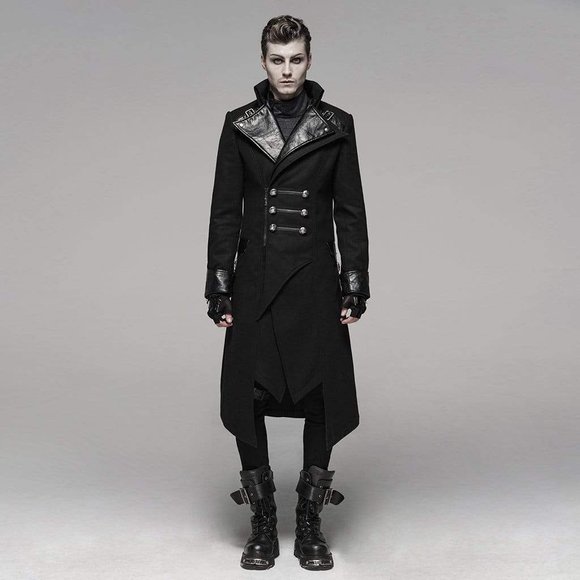 Men's Punk Military Style Long Coat - Picture 9 of 10